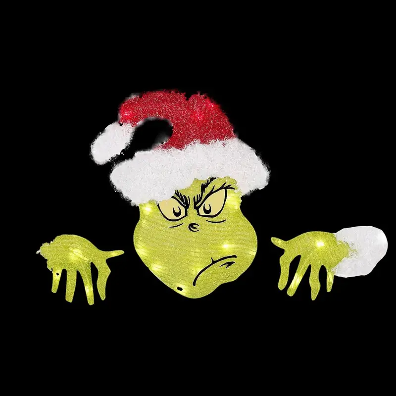 16" Santa Dr. Seuss™ The Grinch Festive Fence Sitter Lighted Christmas Outdoor Yard Decoration 1