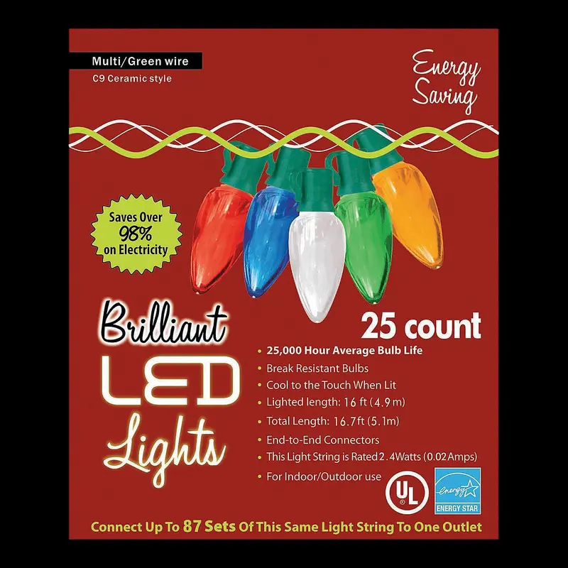 25-Count C9 Led Multicolor Holiday String Lights 1