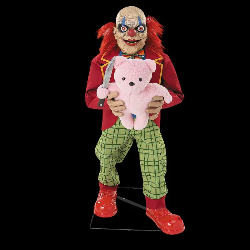 4 Ft. Creepy Clown With Pink Bear Halloween Animatronic 1