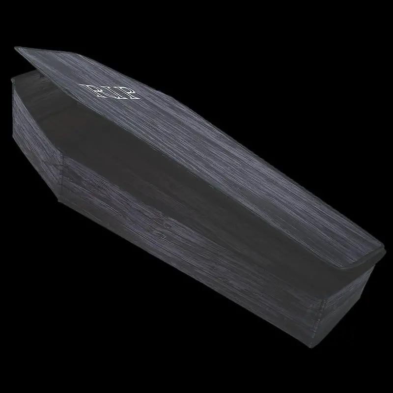 60" Wooden-Look Black Coffin With Lid Halloween Decoration 1