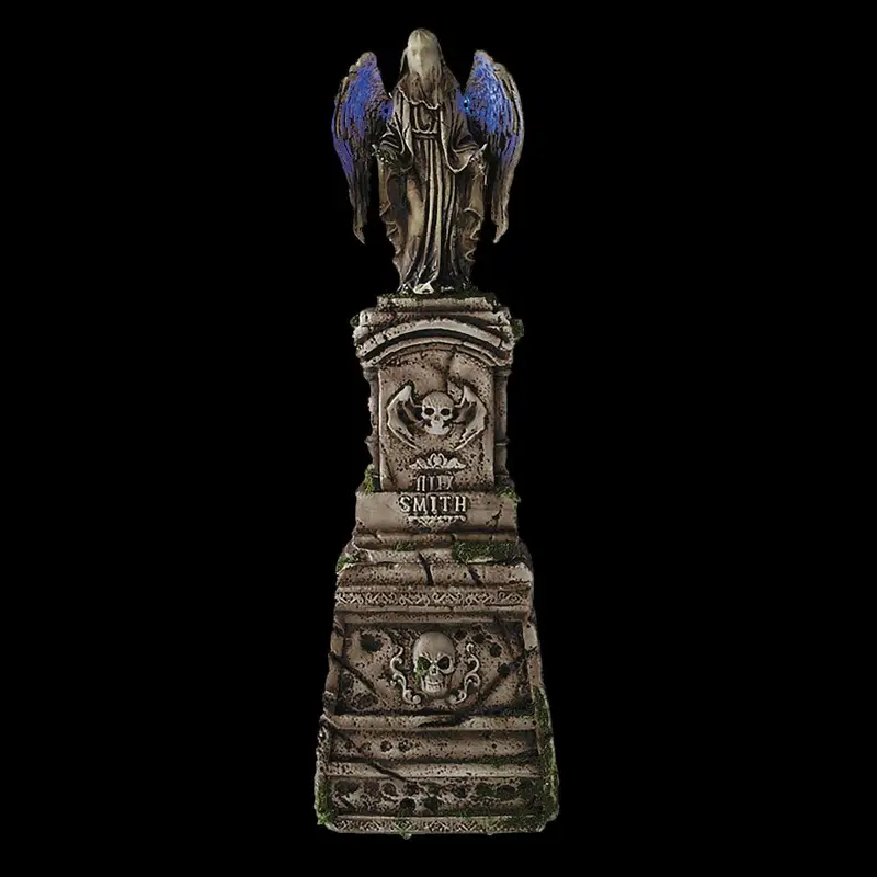 7" Tombstone With Light-Up Angel & Skulls Halloween Animatronic 1