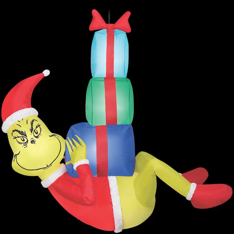 Airblown® Blowup Inflatable Hanging Grinch With Presents & Built-In Lights Christmas Outdoor Yard Decoration 1