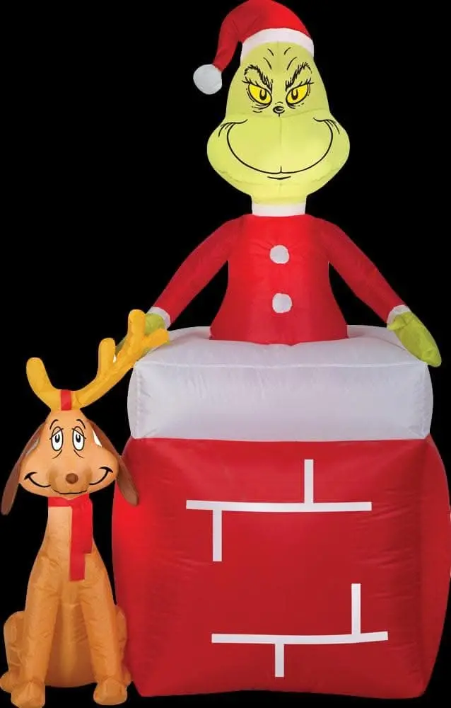 Airblown Grinch Out Of Chimney With Max Medume Inflatable Scene - Dr. Seuss 1