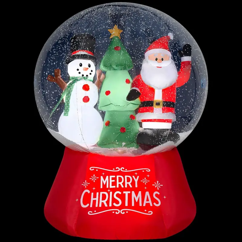 Airblown Santa & Snowman Snow Globe With Snow Pellets & Built-In Led Lights Christmas Outdoor Yard Decoration 1