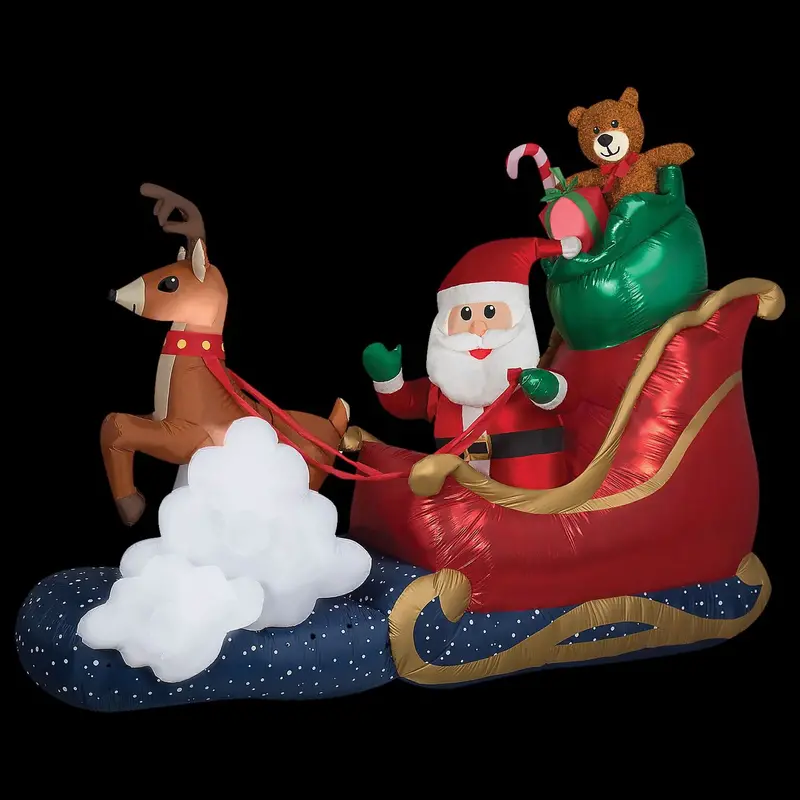 Animated Luxe Waving Santa W/ Rocking Reindeer On A Cloud 84" Inflatable Christmas Outdoor Yard Decor 1