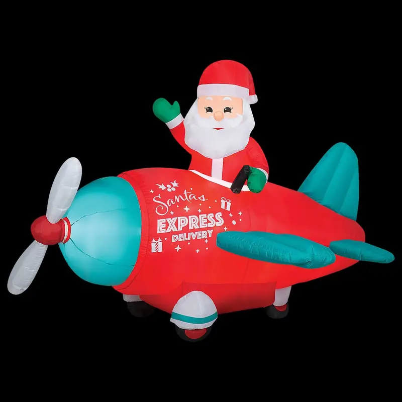 Animated Santa In Vintage Airplane 61" Inflatable Christmas Outdoor Yard Decor 1