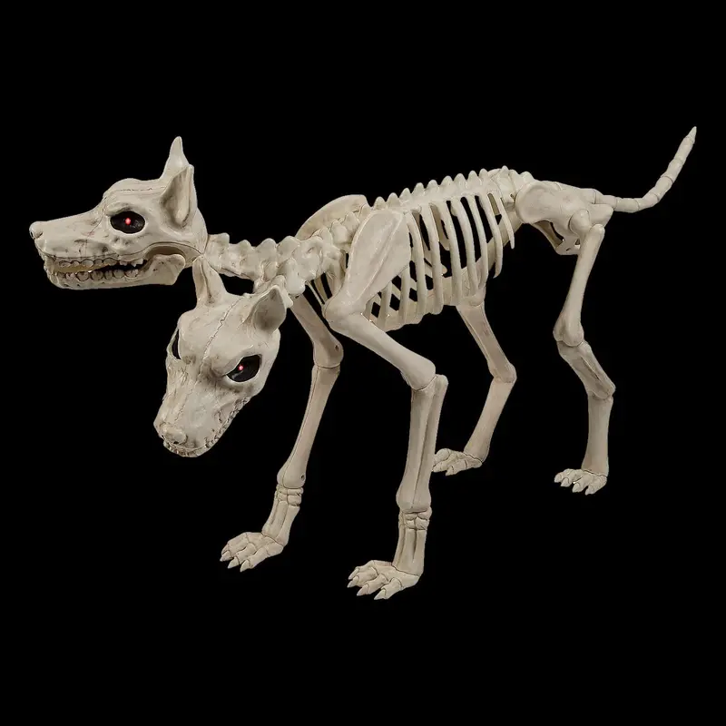 Animated Two-Headed Doberman Dog Skeleton Halloween Decoration 1