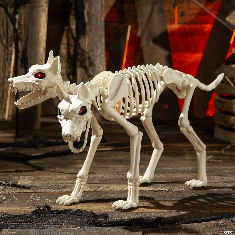 Animated Two-Headed Doberman Dog Skeleton Halloween Decoration 2