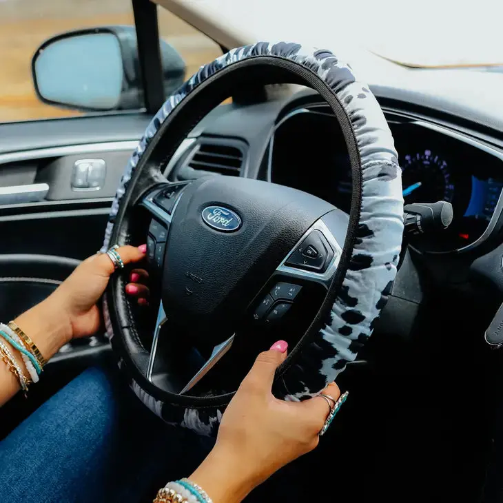 Black Cowhide Steering Wheel Cover 1