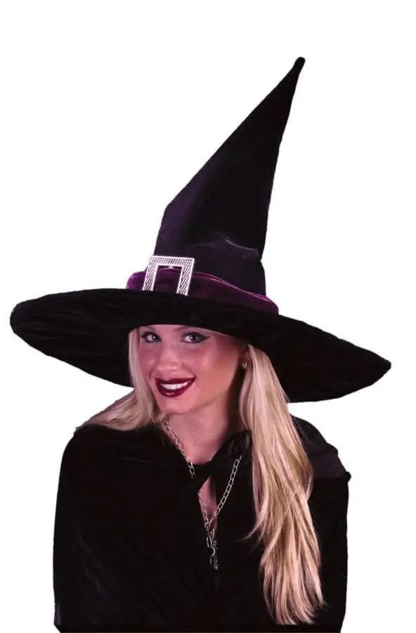 "Black Pleated Velour Witch" Halloween Costume Hat 1