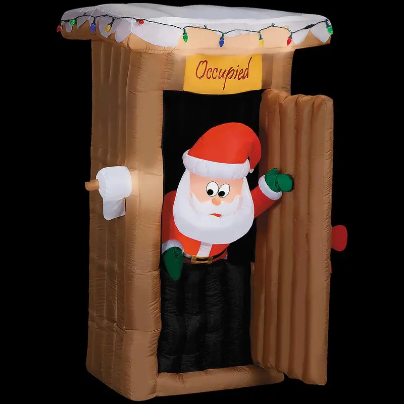Blow Up Inflatable 6 Ft. Animated Santa In Outhouse With Lights Christmas Outdoor Yard Decoration 1