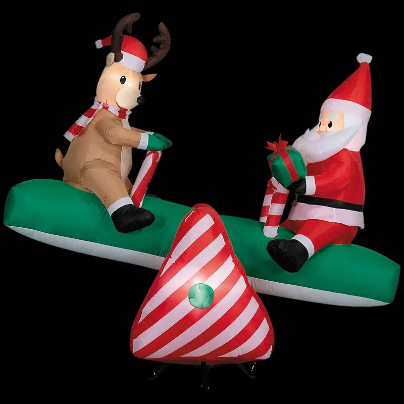 Blow Up Inflatable 6 Ft. Animated Santa & Reindeer On A Teeter Totter Christmas Outdoor Yard Decoration 1