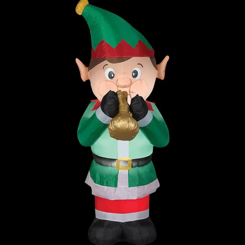 Blow Up Inflatable Animated Elf Playing Trumpet Outdoor Yard Decoration 1