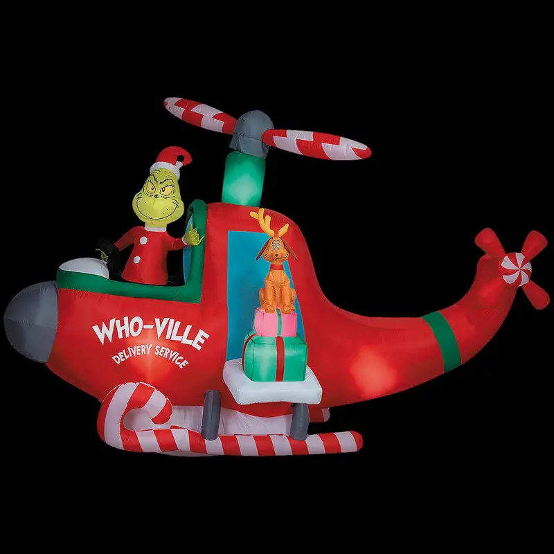 Blow Up Inflatable Dr. Seuss™ How The Grinch Stole Christmas Grinch In Helicopter Outdoor Yard Decoration 1