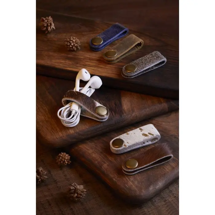 Blue Leather Headphone Organizer 1