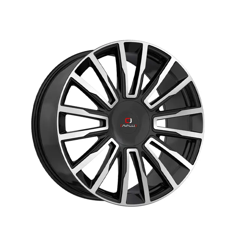 Cavallo Clv-47 Gloss Black & Machined 22X8.5 5X112/5X114.3 74.1 Hub 38 Offset Black Wheel Rim 1