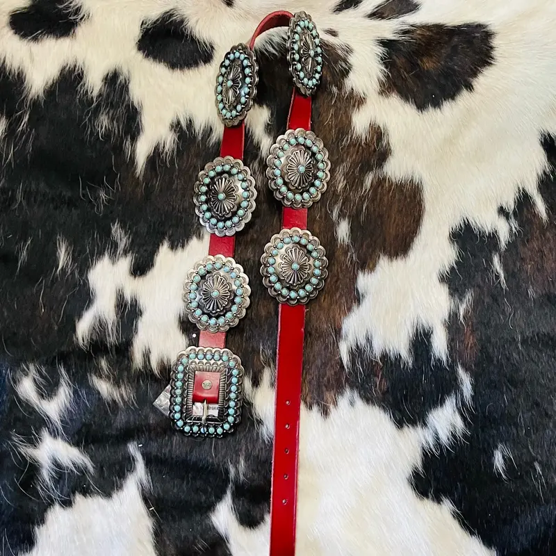 Concho Belt (Red Leather ) 1