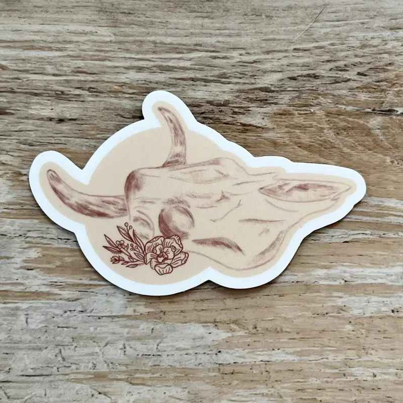 Cow Skull Sketch With Floral Detail Sticker 1