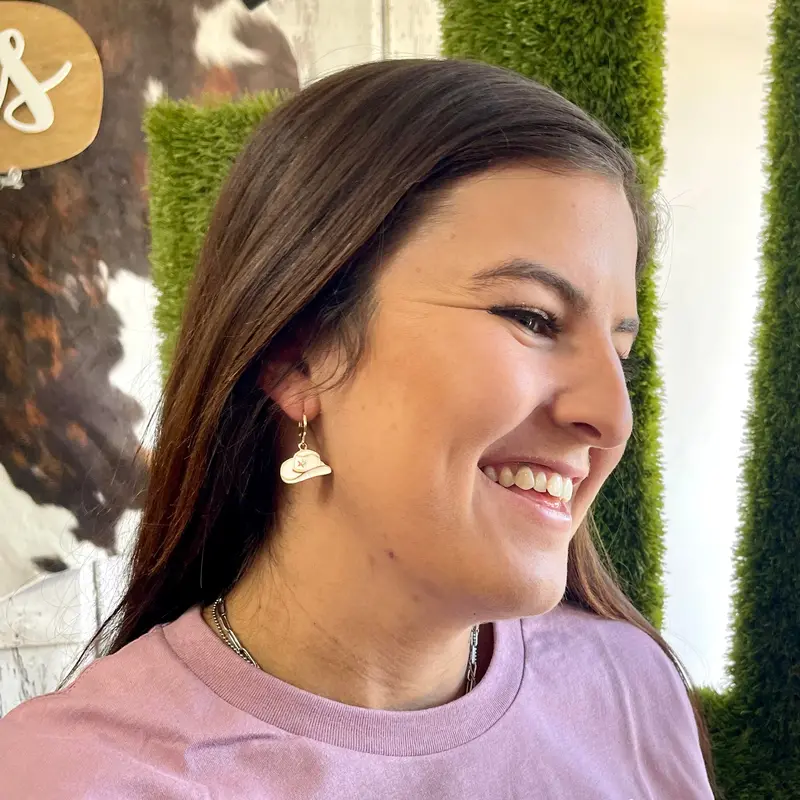 Cowgirl Hat Earrings White 1