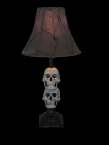 "Desk Lamp With 2 Mini-Skulls And Antique Shade" Haunted House Lighting 1