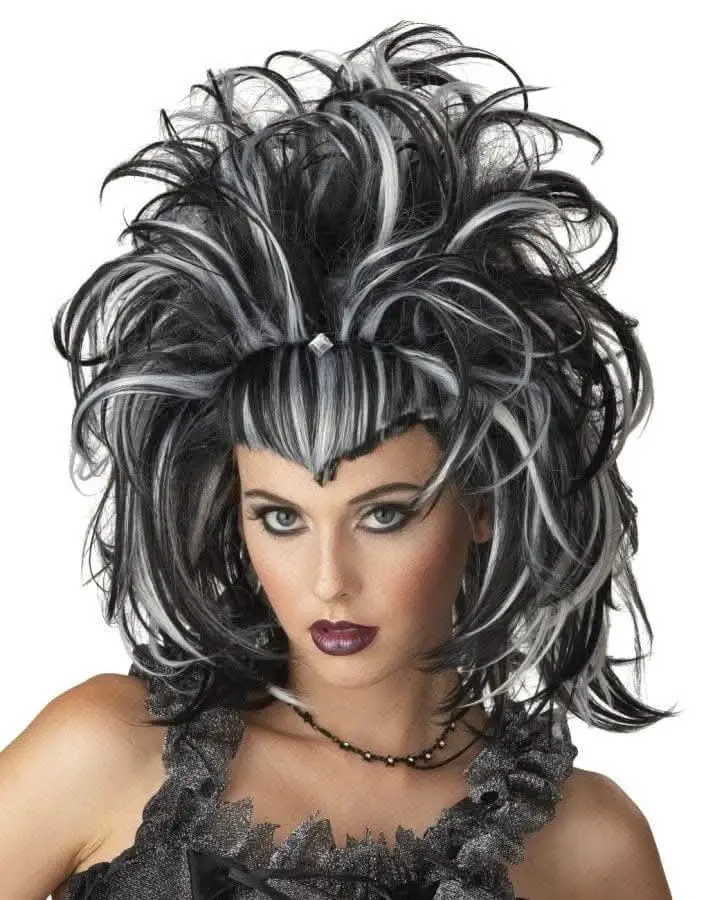 "Evil Sorceress - Black And White" Halloween Wig 1