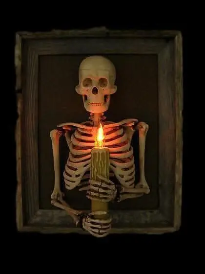 "Framed 3D Skeleton Torso Holding Candle" Hanging Haunted House Decoration 1