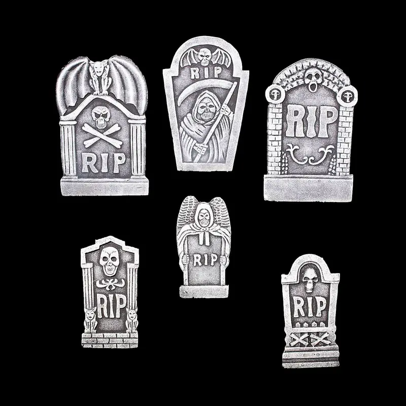 Grim Reaper Rip Foam Tombstone Halloween Decorations Set – 6 Pc. 1