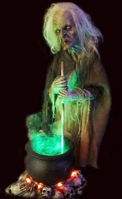 "Helga The Witch With Smoking Cauldron" Halloween Prop 1