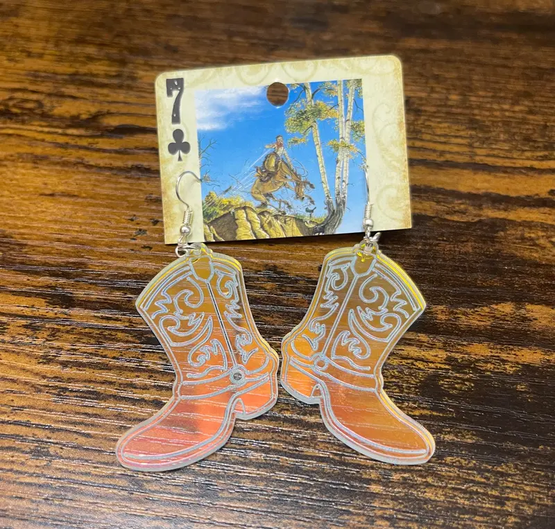 Holographic Cowboy Boot Earring 1