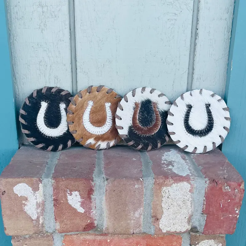 Horseshoe Hair On Hide Coaster Set 1