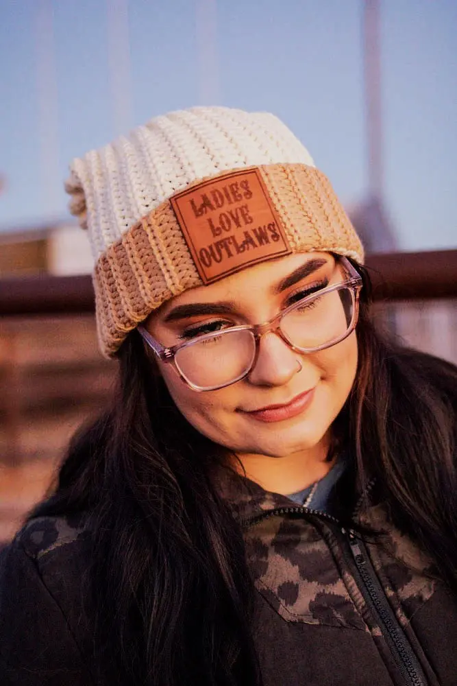 Ladies Love Outlaws Leather Patch Beanie 1