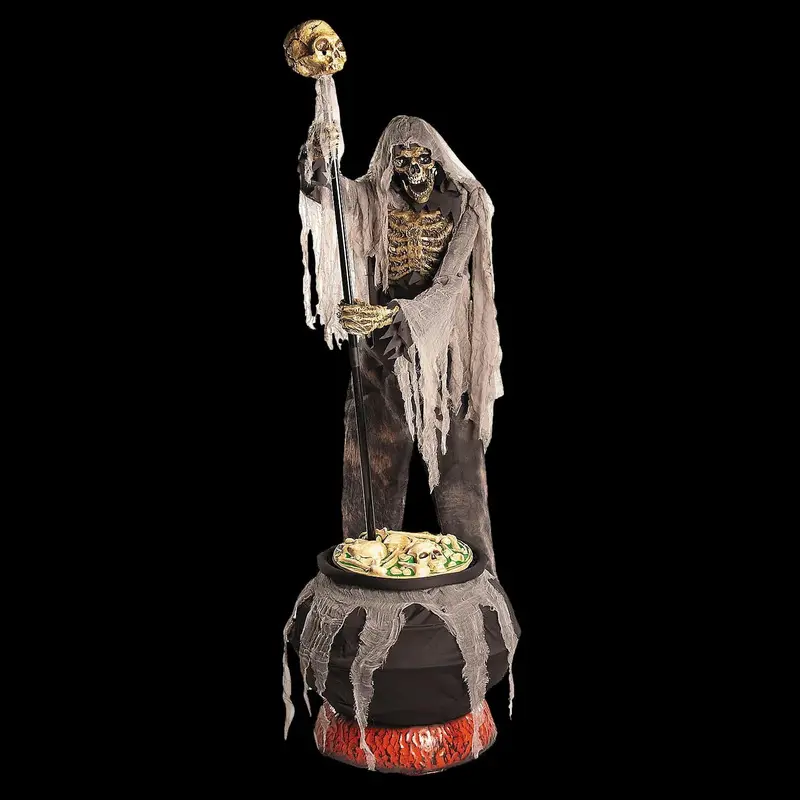 Light-Up Skeleton Stirring Cauldron Halloween Animatronic Decoration 1