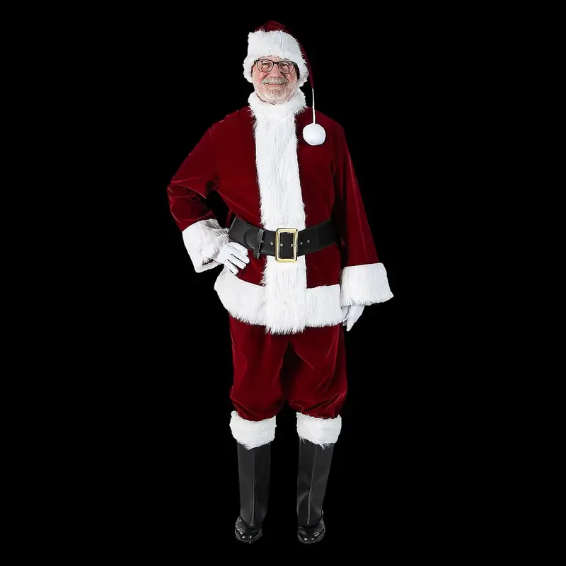 Men's Burgundy Velvet Santa Suit Costume 1