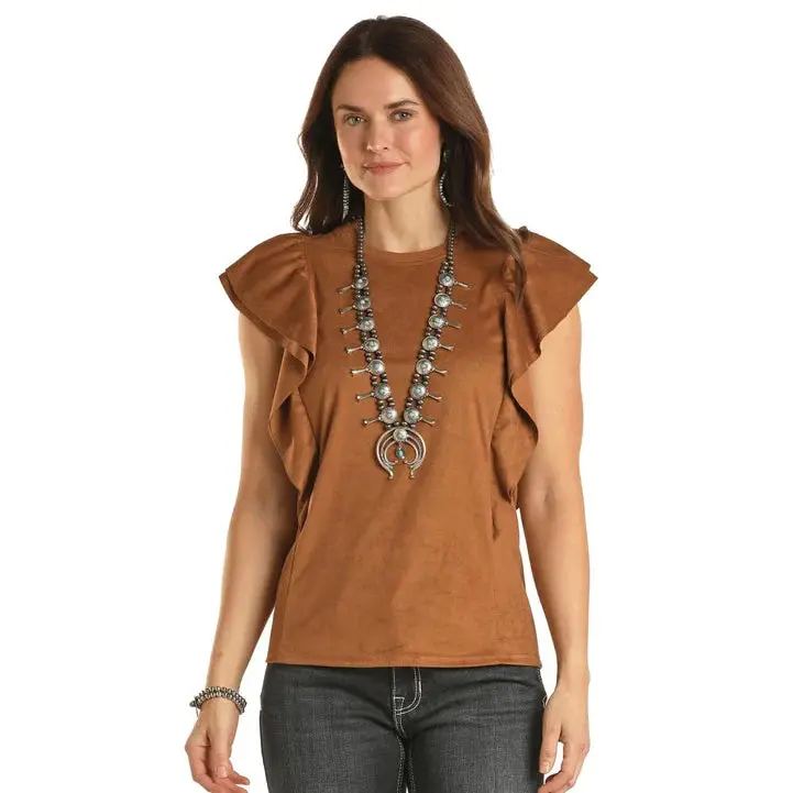 Microsuede Flutter Sleeve Top 1