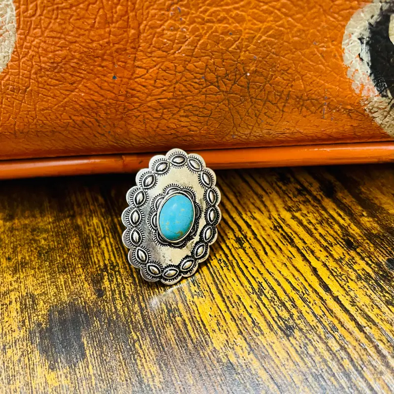 Oval Concho And Turquoise Stone Ring 1