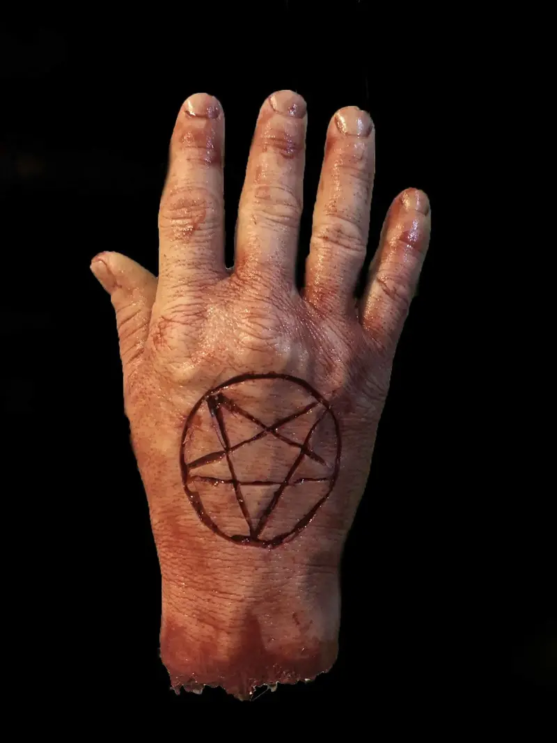 "Severed Male Hand With Pentagram - Silicone" Human Body Part Halloween Prop 1