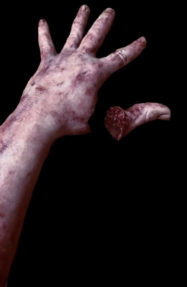 "Severed Silicone Arm With Magnetic Thumb" Bloody Body Part Halloween Prop 1