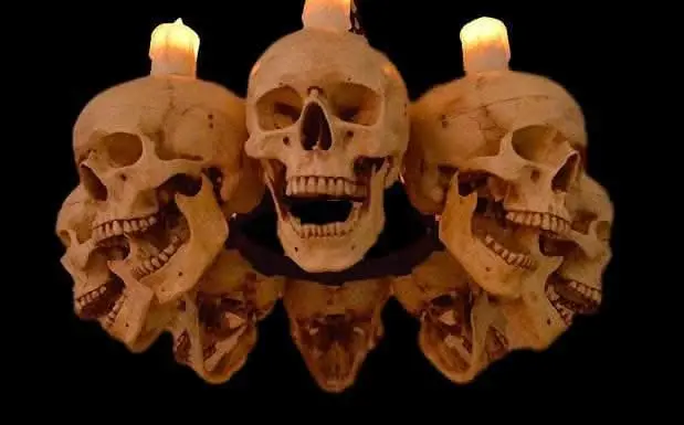 "Skull Chandelier With 8 Skulls And Flameless Candles" Haunted House Lighting 1