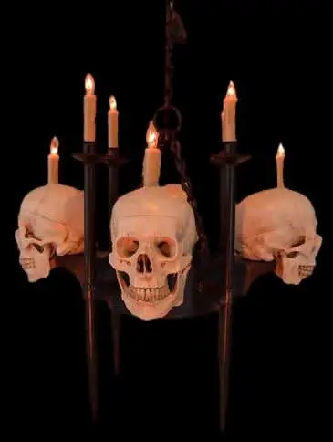 "Skull/Metal Chandelier With 4 Skulls & 8 Candles" Haunted House Lighting 1
