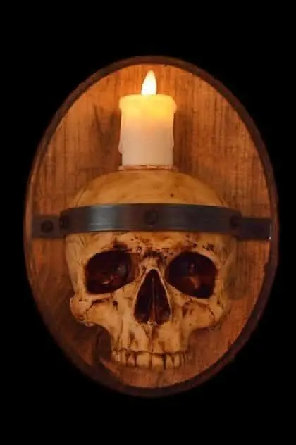 Skull Plaque Wood Sconce With Flameless Candle 1