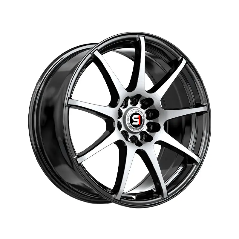 Spec-1 Sp-67 Gloss Black & Machined 17X7 5X108/5X114.3 73.1 Hub 42 Offset Black Wheel Rim 1