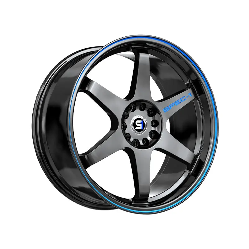 Spec-1 Spt-33 Gloss Black & Blue Line 17X8 5X112/5X114.3 73.1 Hub 38 Offset Black, Blue Wheel Rim 1