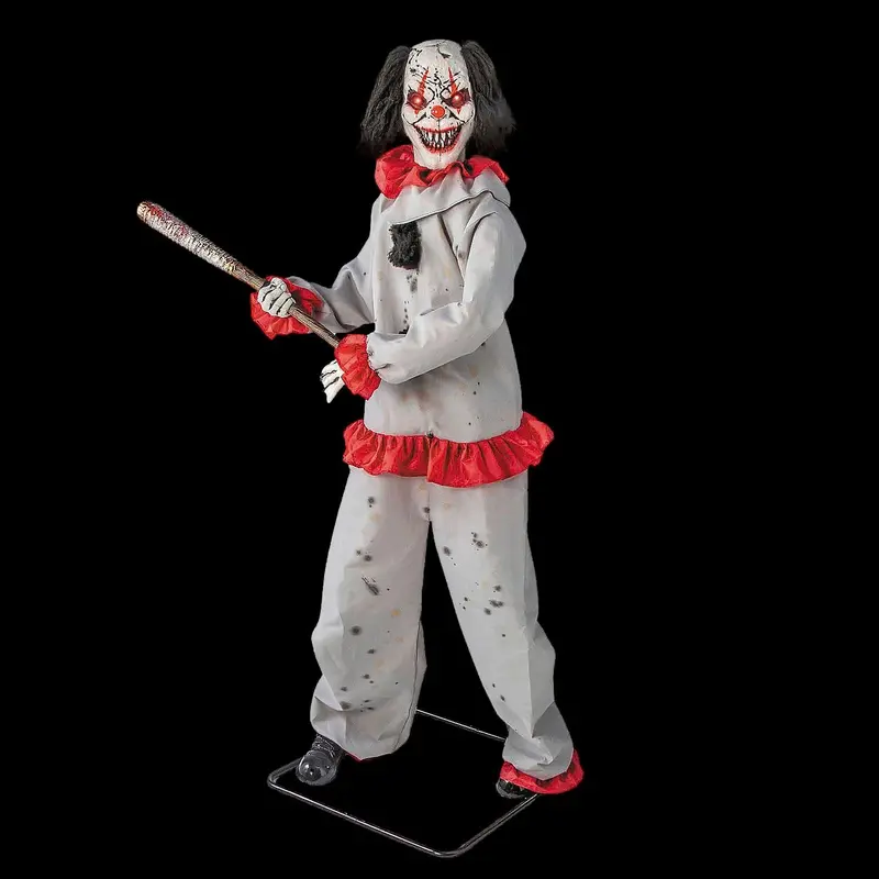 Standing Clown With Baseball Bat Halloween Animatronic Decoration 1