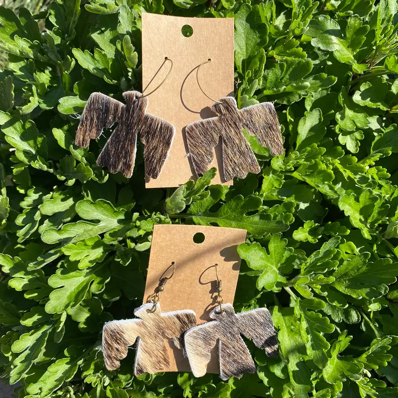 Thunderbird Earrings -Brown Hair On Hide 1