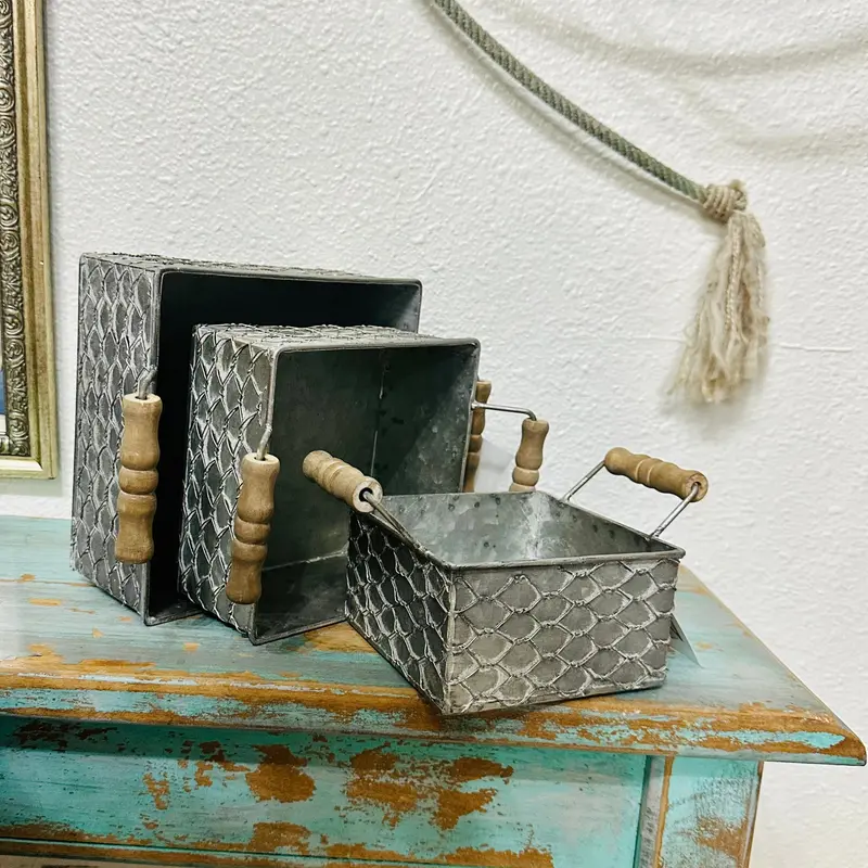Western Moments Galvanized Basket Set 1