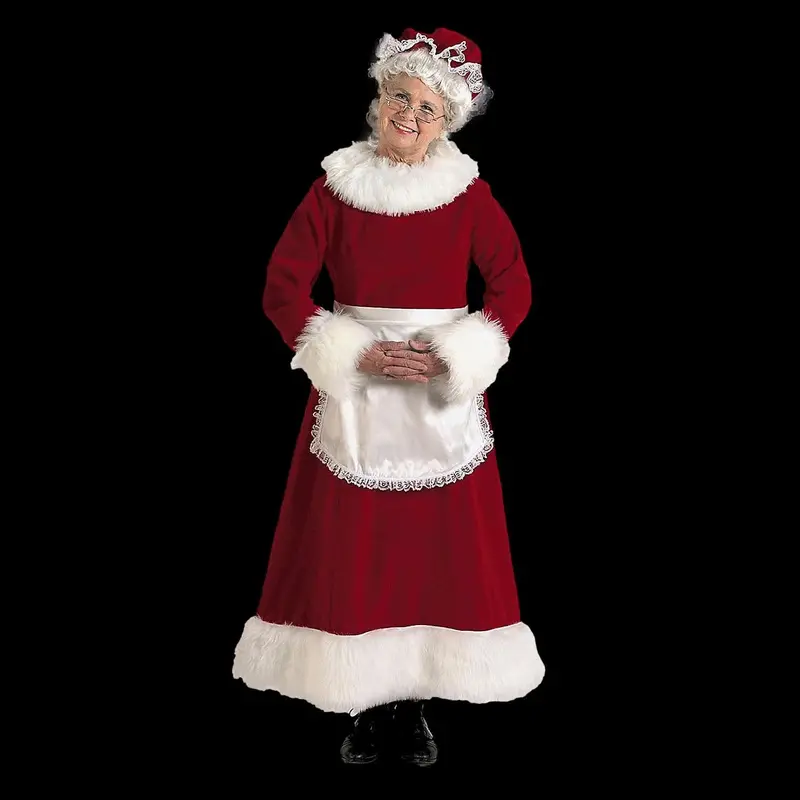 Women’S Burgundy Velvet Mrs. Claus Dress Costume 1