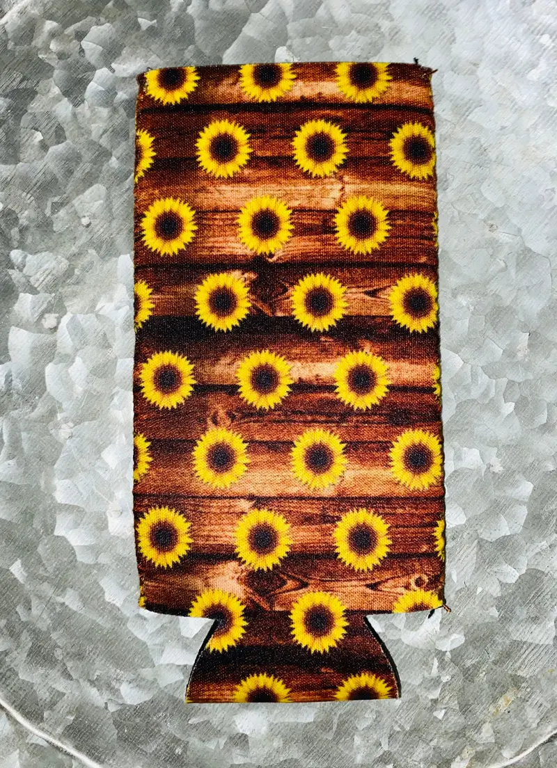 Wood And Sunflowers Slim Can Koozie 1