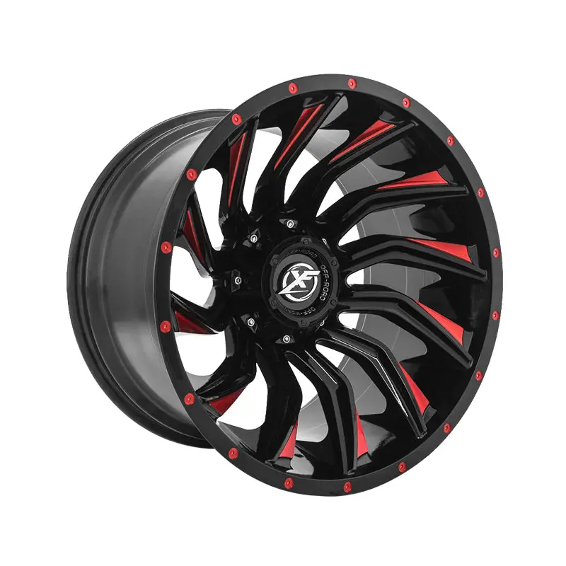 Xf Off-Road Xf-224 Gloss Black & Red Milled 22X12 8X165.1/8X170 125.2 Hub -44 Offset Black, Red Wheel Rim 1