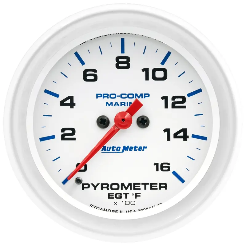 Autometer 2-5/8" Marine Pyrometer Gauge – 0–1600°F Range With Silver/White Dial 1