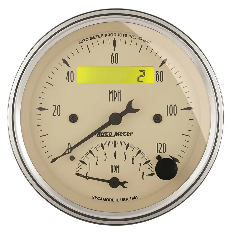 Autometer 3-3/8" Electric Tachometer & Speedometer Combo Gauge – 120 Mph / 8,000 Rpm, Antique Beige Dial 1